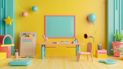 Colorful and playful children's study room with creative decor and learning materials