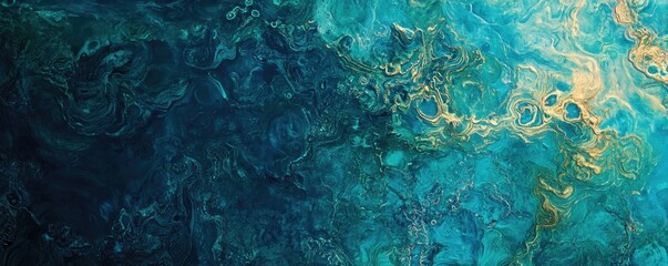 Fototapeta premium Green and golden reflections dance on the water surface, adding depth and elegance.