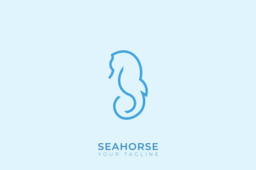 Seahorse silhouette logo design, simple seahorse logo with blue color