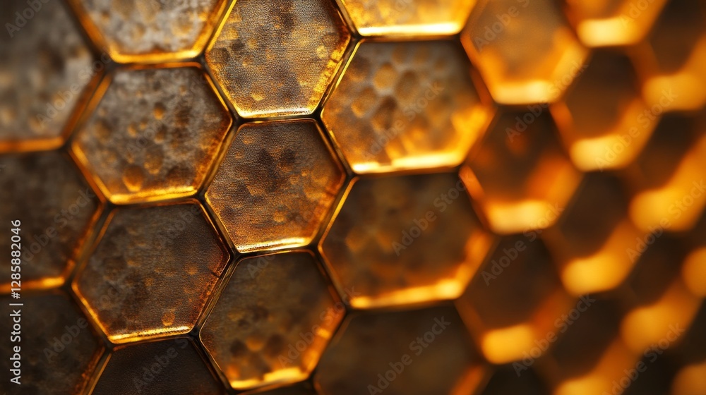 Poster golden hexagons appear in a close up macro shot