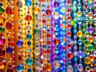 Colorful crystal bead curtains, deep focus rainbow.