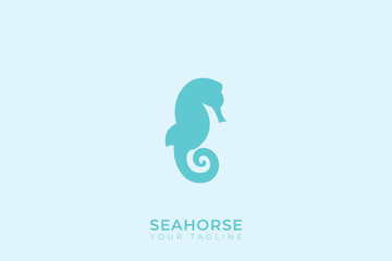 Seahorse silhouette logo design, simple seahorse logo with blue color © Kholil