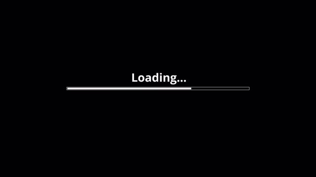 Loading progress bar animation from 0 to 100 percentage on black background video, 4k animated progress bar on transparent background