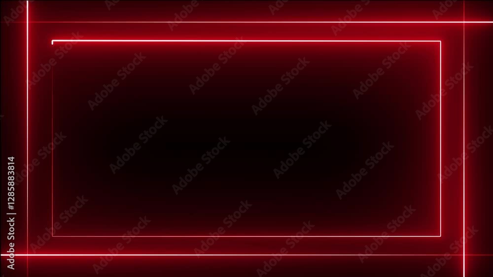 Poster glowing neon line picture frame background, rectangular fire effect animation. fire flame gradually 