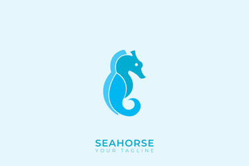 Fototapeta premium Seahorse silhouette logo design, simple seahorse logo with blue color