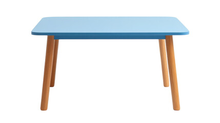 Blue wooden table with light wooden legs perfect for a modern home or office setting