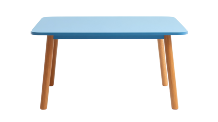 Blue wooden table with light wooden legs perfect for a modern home or office setting