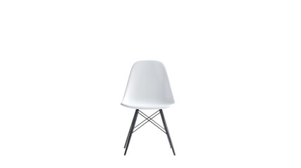 Minimalist white chair with black legs highlighting modern design in a bright studio setting