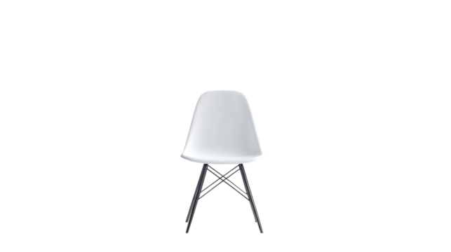 Minimalist white chair with black legs highlighting modern design in a bright studio setting