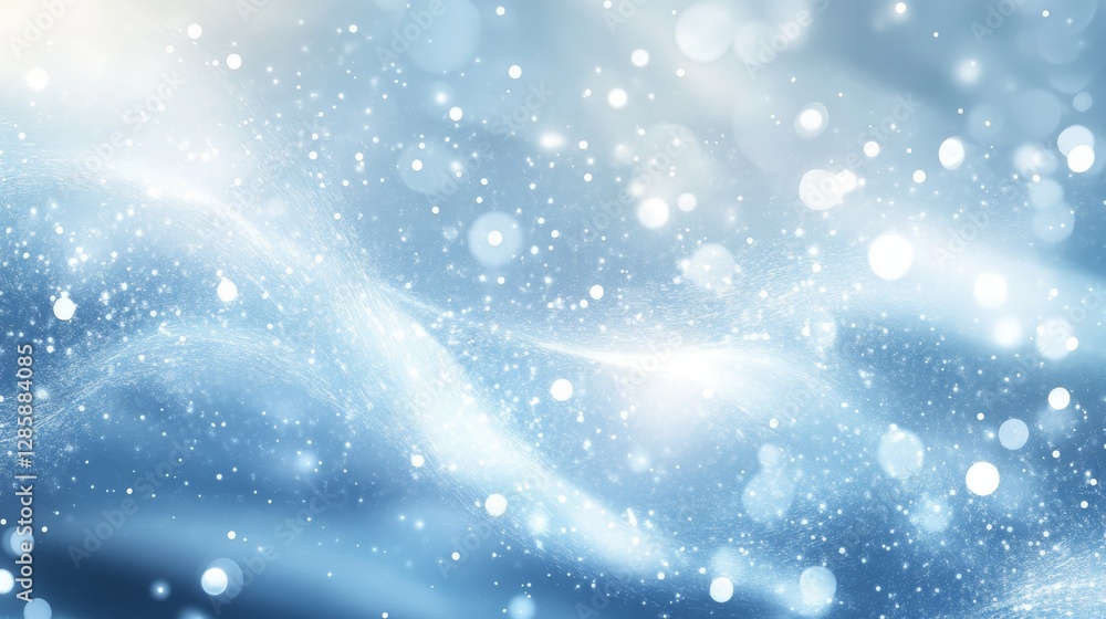 Poster abstract blue background with floating lights and gentle flowing lines