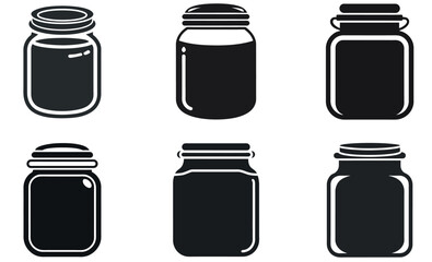 A set of six silhouette illustrations of glass jars.
