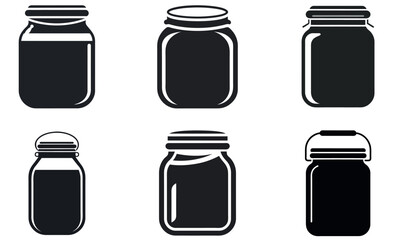 A set of six silhouette illustrations of glass jars.