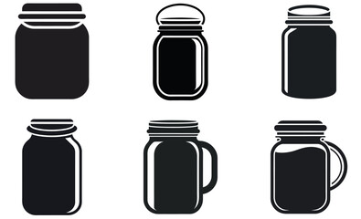 A set of six silhouette illustrations of glass jars.