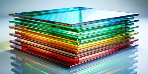 Glass sheets, arranged in thirds, create a captivating visual effect through reflection.