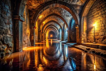 Fototapeta premium Glowing passage, carved deep beneath the castle.