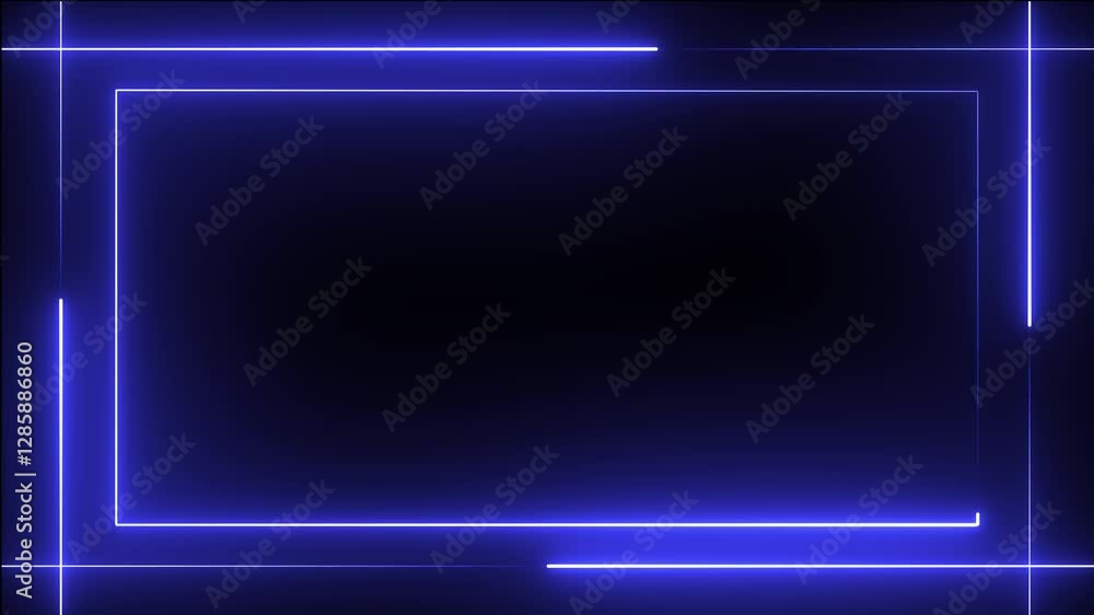 Poster glowing neon line picture frame background, rectangular fire effect animation. fire flame gradually 