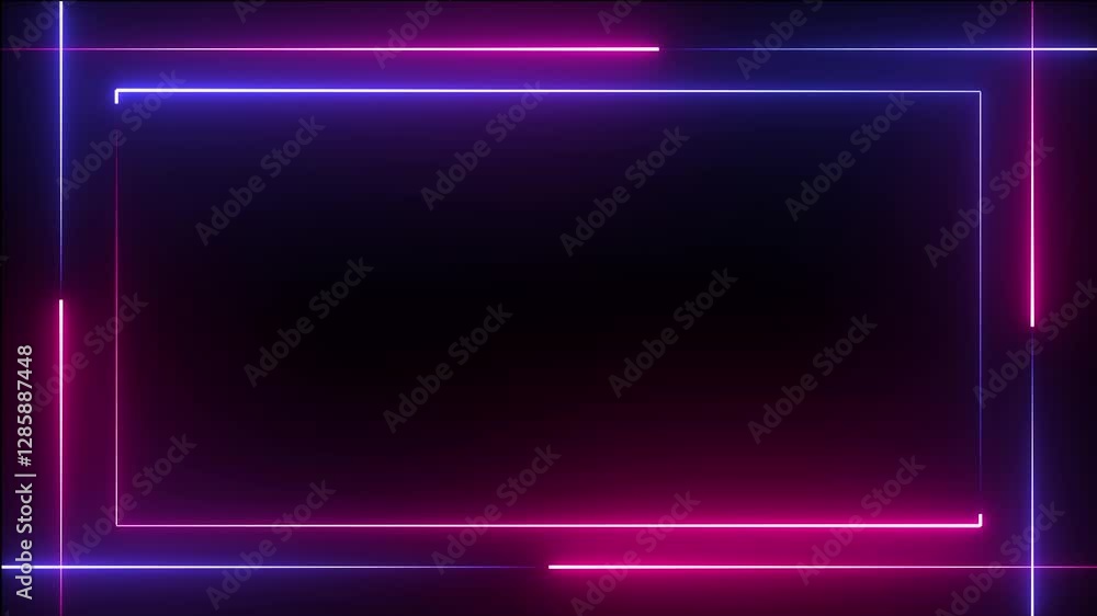 Poster glowing neon line picture frame background, rectangular fire effect animation. fire flame gradually 