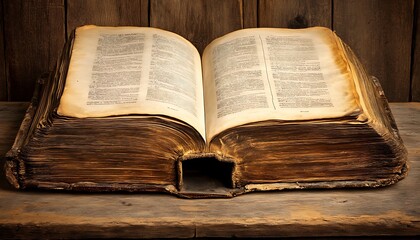 Obraz premium Antique book open, wooden background