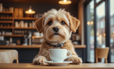 Adorable dog at a café table