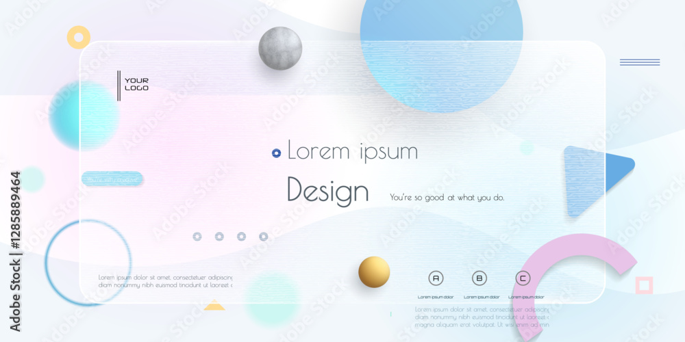 Poster Abstract transparent glass. Element with blur geometric, circle shape, gradient color background. Modern vector design. Creative Glass morphism for business landing page, banner, poster template