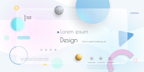 Abstract transparent glass. Element with blur geometric, circle shape, gradient color background. Modern vector design. Creative Glass morphism for business landing page, banner, poster template