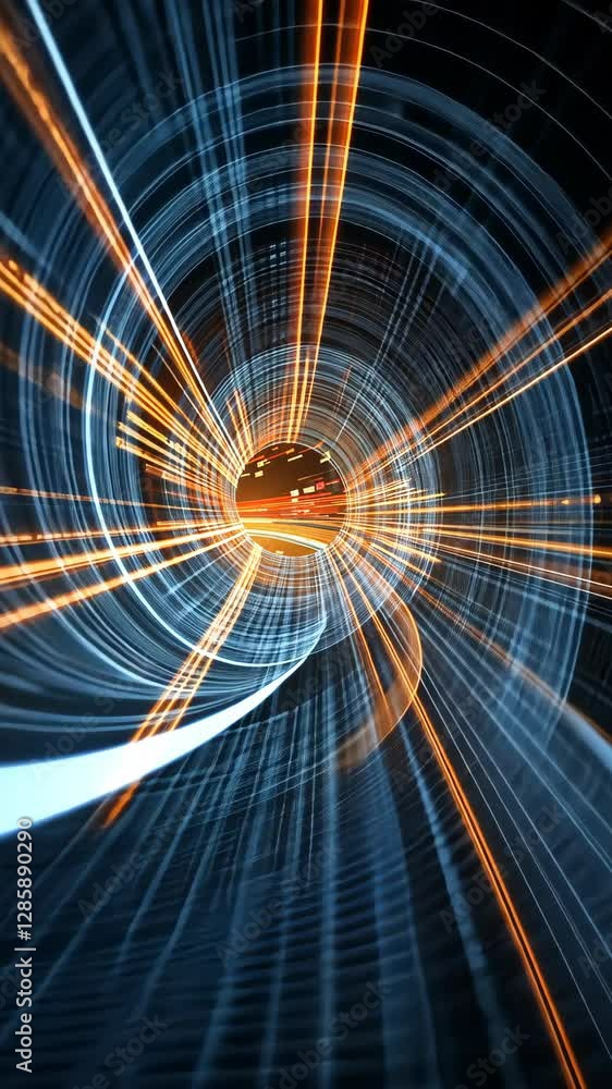Poster vibrant abstract depiction of light trails in a tunnel with a dynamic sense of motion and energy