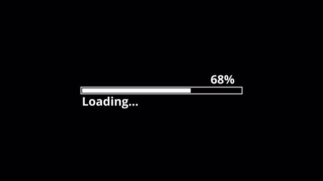 Loading progress bar animation from 0 to 100 percentage on black background video, 4k animated progress bar on transparent background
