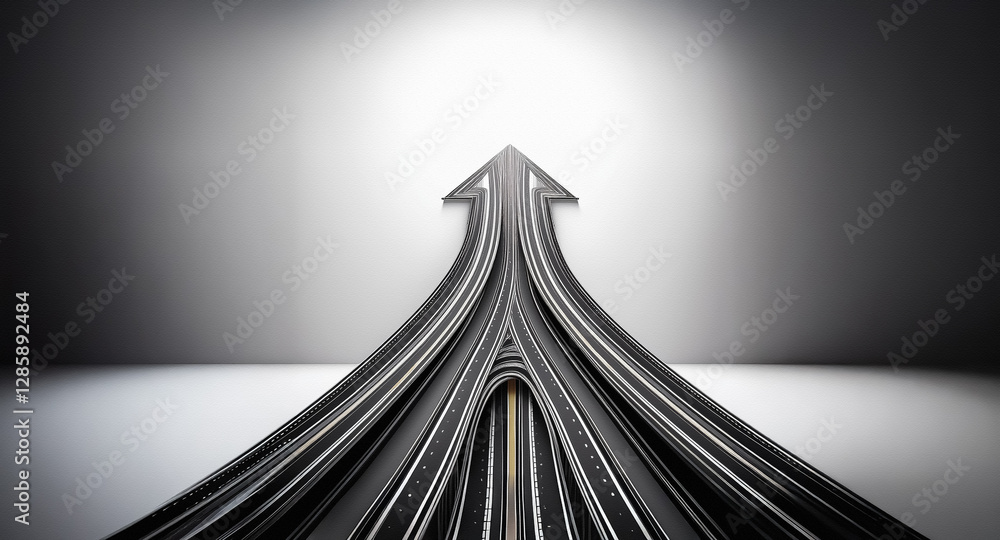 Poster abstract convergence towards upward motion, multiple paths uniting into a singular arrow, symbolizin