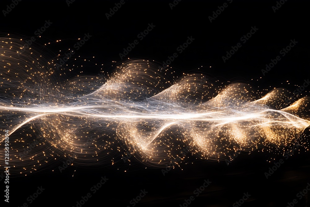Aufkleber abstract glowing wave particles on black background.