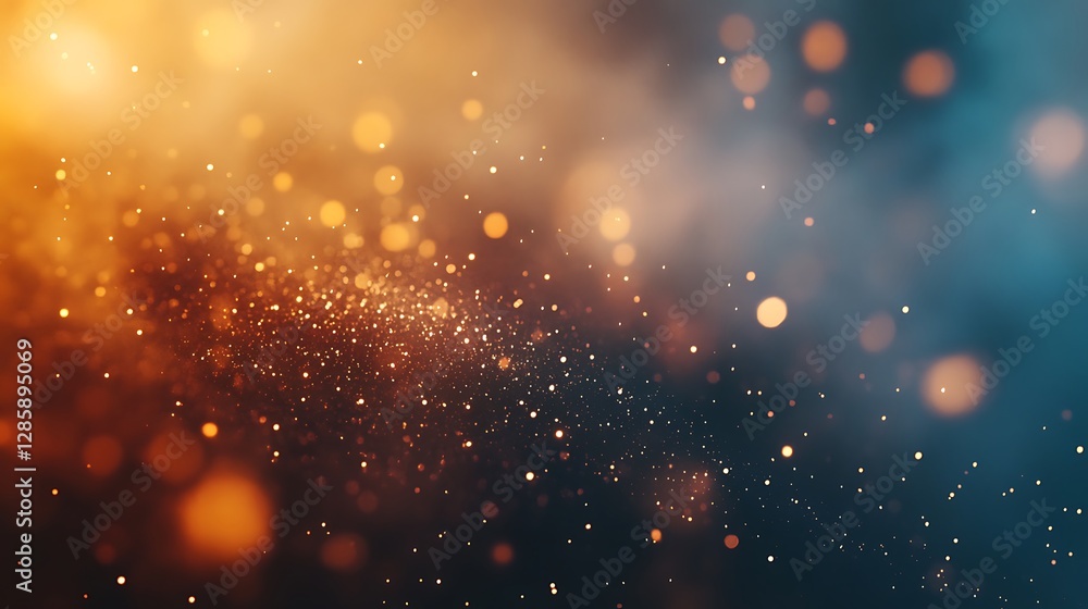 Wall mural a vibrant abstract background featuring golden and blue bokeh lights and particles.