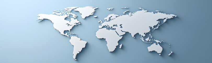 3D world map on a blue background banner with copy space, minimal design