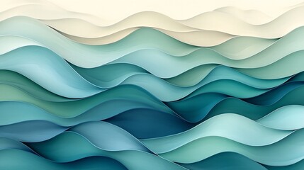 Fototapeta premium Layers of wavy abstract shapes in shades of blue and white