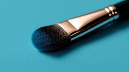 Fototapeta premium Makeup brush on blue backdrop for beauty or cosmetic use