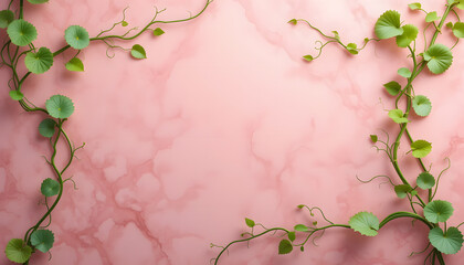 Pink Marble Background with Green Vines - Minimalist design
