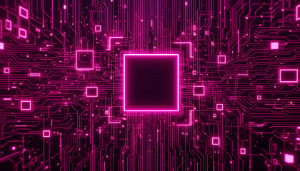 Pink Neon Circuit Board Tech Background - Neon