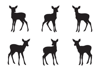 Deer Silhouette Vector Pack - Six Standing Fawns