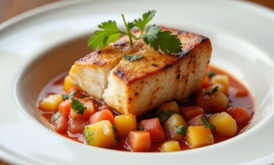 Delicious grilled fish with salsa