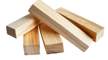 Variety of wooden blocks arranged on a white background showcasing natural textures and colors