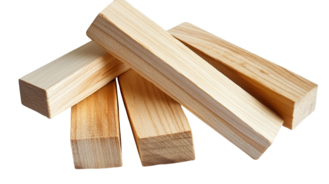 Variety of wooden blocks arranged on a white background showcasing natural textures and colors
