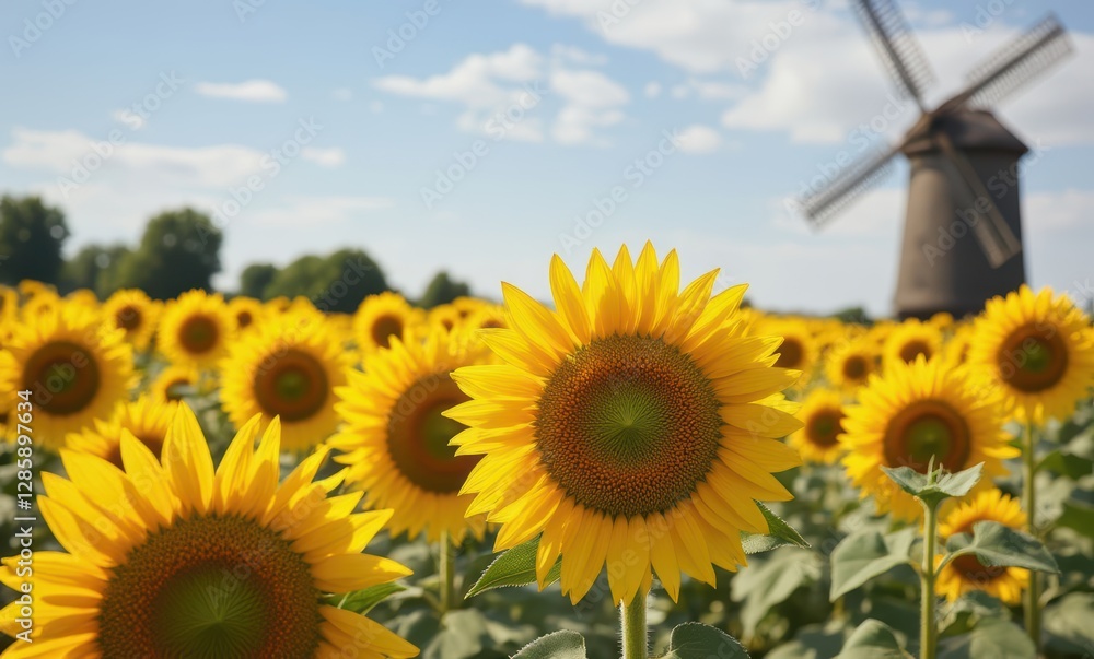 Poster Vivid sunflowers against blue sky