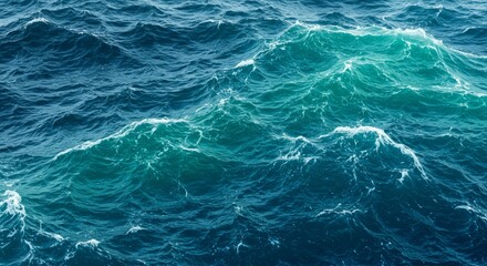 Fototapeta premium Deep blue ocean waves, textures and sea patterns with sea foam