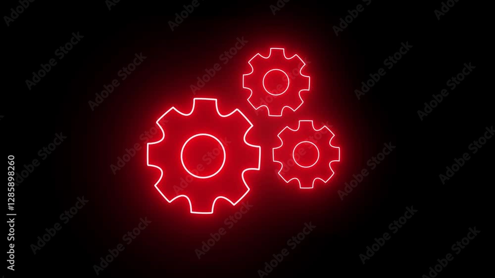 Poster glowing neon setting icon animation on black background. 4k motion graphics animation.