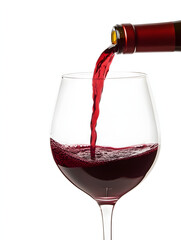 
A glass of red wine being poured, isolated on a white background