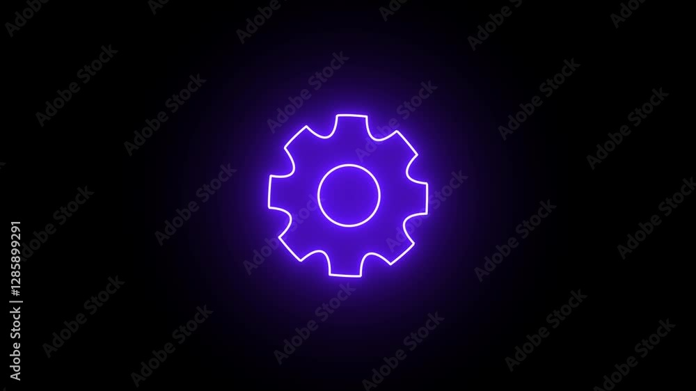 Poster glowing neon setting icon animation on black background. 4k motion graphics animation.
