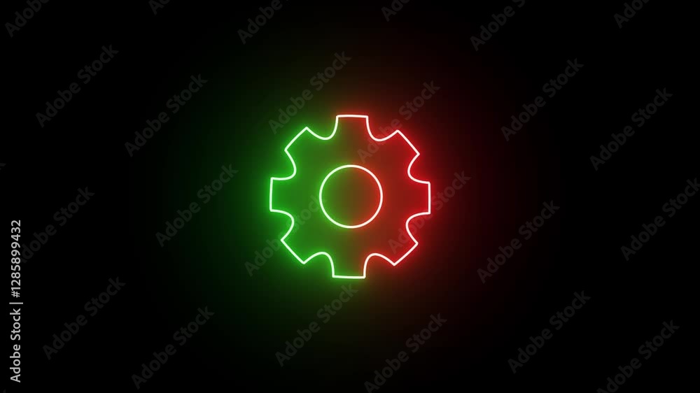 Poster glowing neon setting icon animation on black background. 4k motion graphics animation.