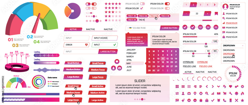 Poster a set of ui components for mobile apps and websites. includes buttons, panels, menus, sliders, and c