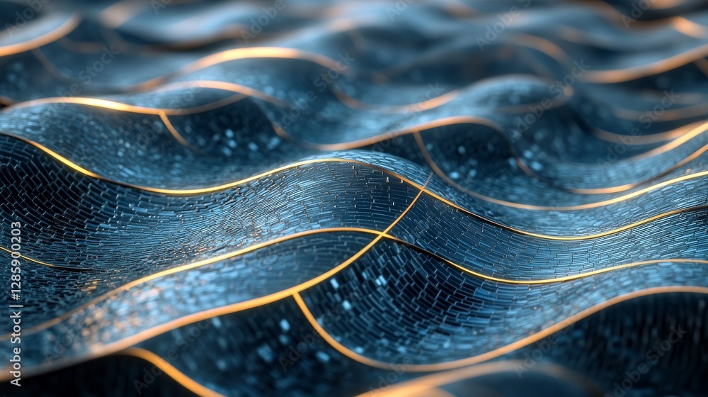 Poster abstract waves with gold lines flowing across a textured surface