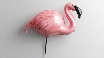 Fototapeta premium A 3D balloon shaped like a flamingo, soft pink with black beak, floating against a white background with gentle shadows