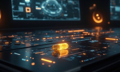 Futuristic digital capsule on console