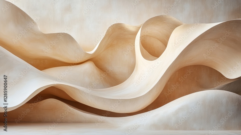 Poster light beige colored waves and curves flow in an abstract display